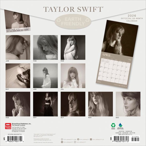 slide 2 of 9, BrownTrout 2026 BrownTrout Taylor Swift OFFICIAL Monthly Plastic-Free Square Wall Calendar, 12"" x 12"", Entertainment, January to December 2026, 9798330707713, 1 ct