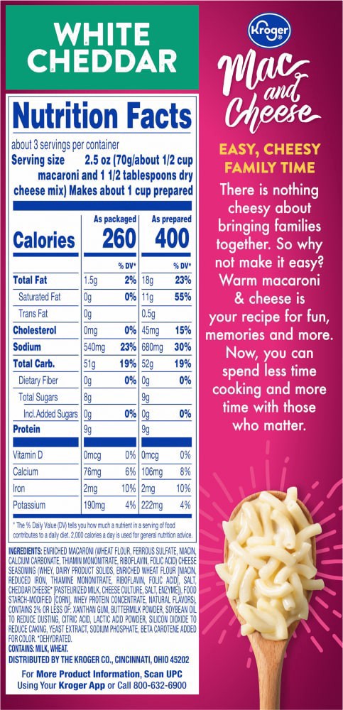 slide 3 of 6, Kroger White Cheddar Mac And Cheese - 7.3 oz, 7.3 oz