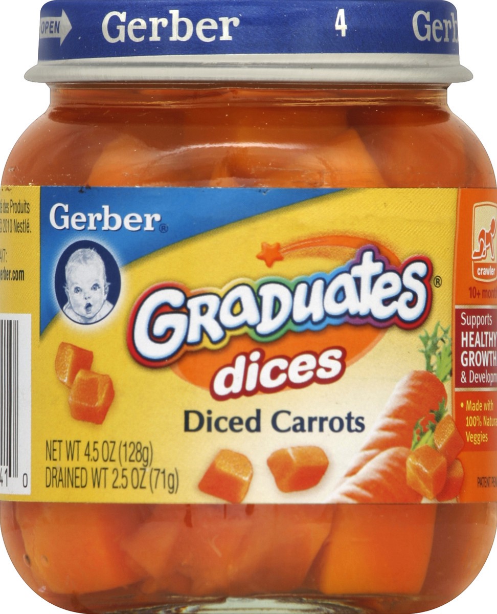 slide 2 of 3, Gerber Diced Carrots, Crawler, 10+ Months, 4.5 oz