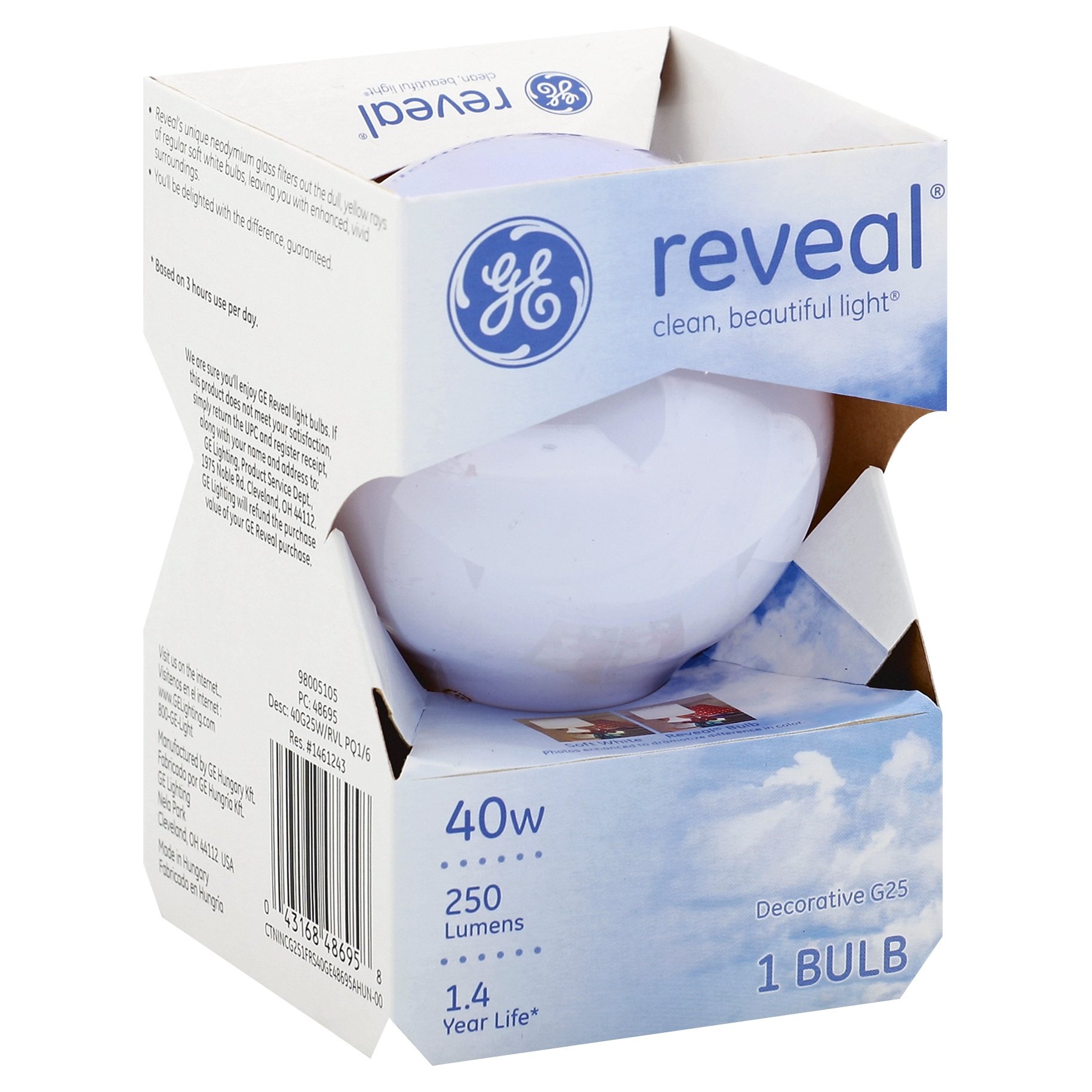 slide 1 of 1, GE Reveal 40 Watts Decorative Enhanced Full Spectrum Frosted Light Bulb, 1 ct