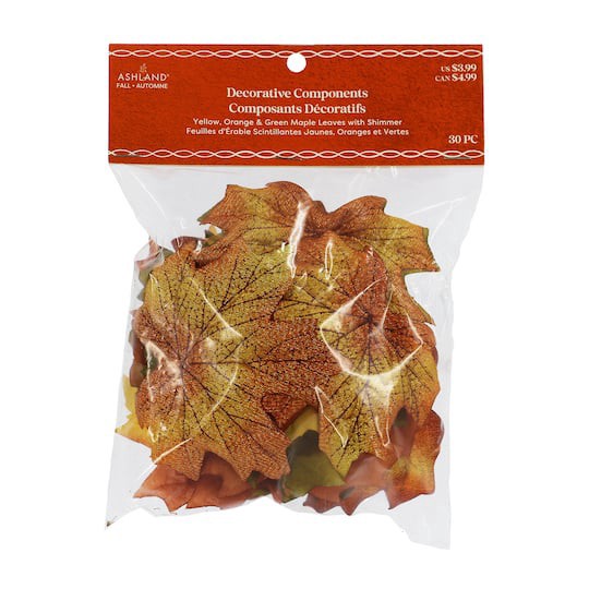 slide 1 of 5, Yellow, Orange & Green Maple Leaves With Shimmer, 30ct. By Ashland, 30 ct