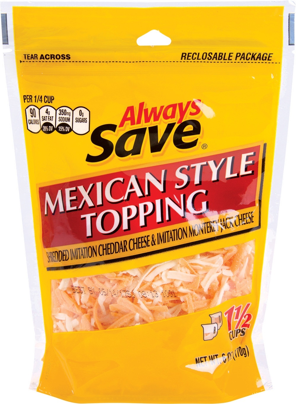 slide 1 of 1, Always Save Mexican Style Imitation Shredded Cheese, 6 oz