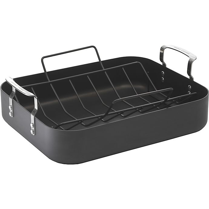 slide 1 of 1, Emeril's Hard Anodized Nonstick Roaster and Rack - Black, 16.5 in x 13.5 in