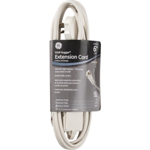 slide 1 of 1, GE Wall Hugger 6' Indoor Extension Cord, White, 6 ft