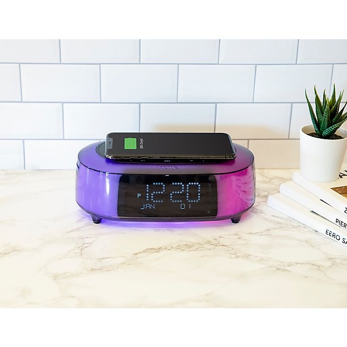 iHome TimeBoost Glow Alarm Clock Black with Qi Wireless Charging and