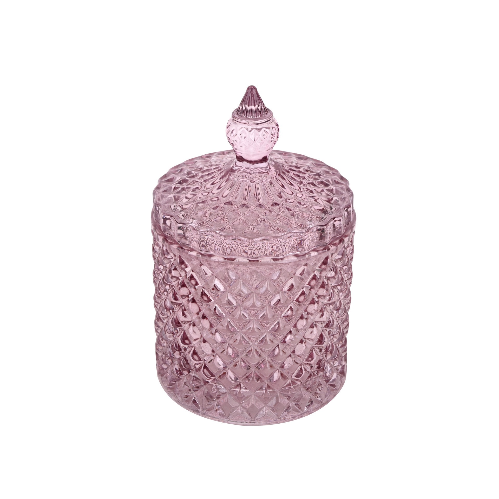 slide 2 of 3, 5" Pink Diamond Beveled Glass Container With Lid By Ashland, 3.35 in x 3.35 in x 5.39 in