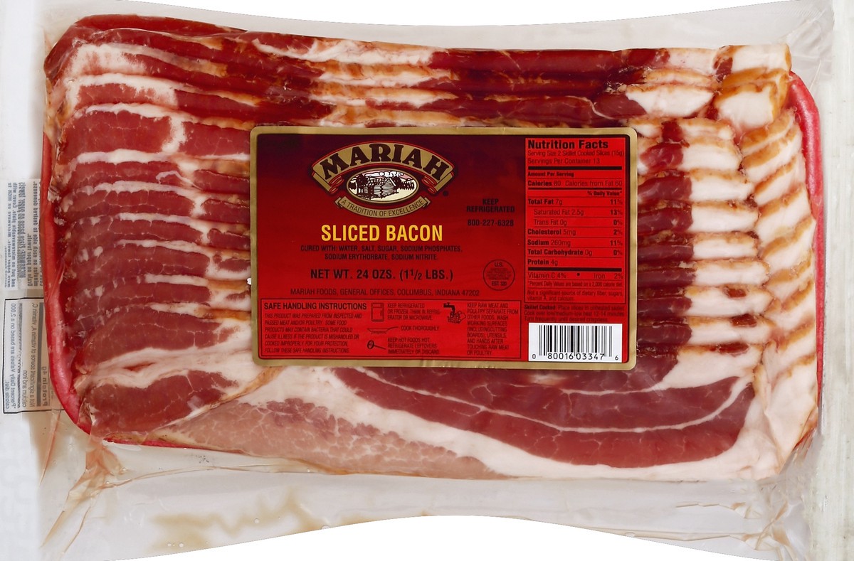 slide 5 of 5, Mariah Sliced Bacon, 1.5 lb