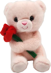Holiday Home 7-Inch Plush Bear with Rose - Light Pink