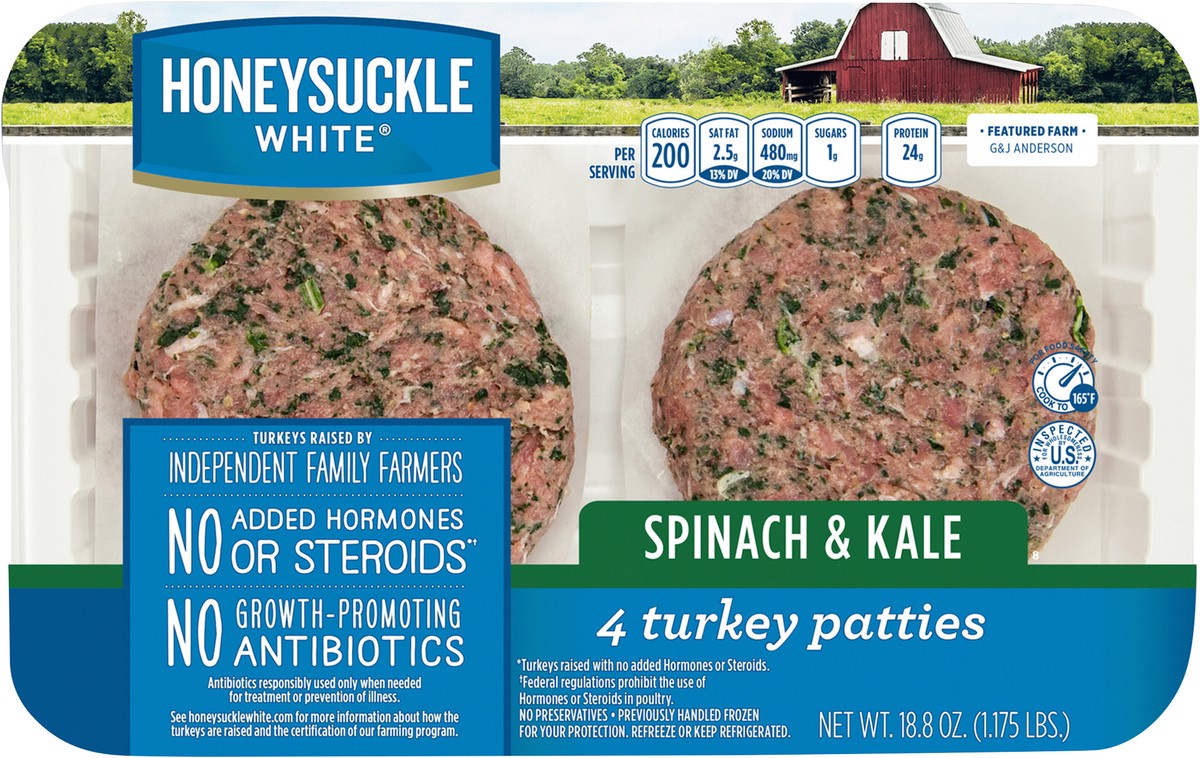 slide 4 of 6, Honeysuckle White Spinach & Kale Turkey Patties, 4 ct; 18.8 oz