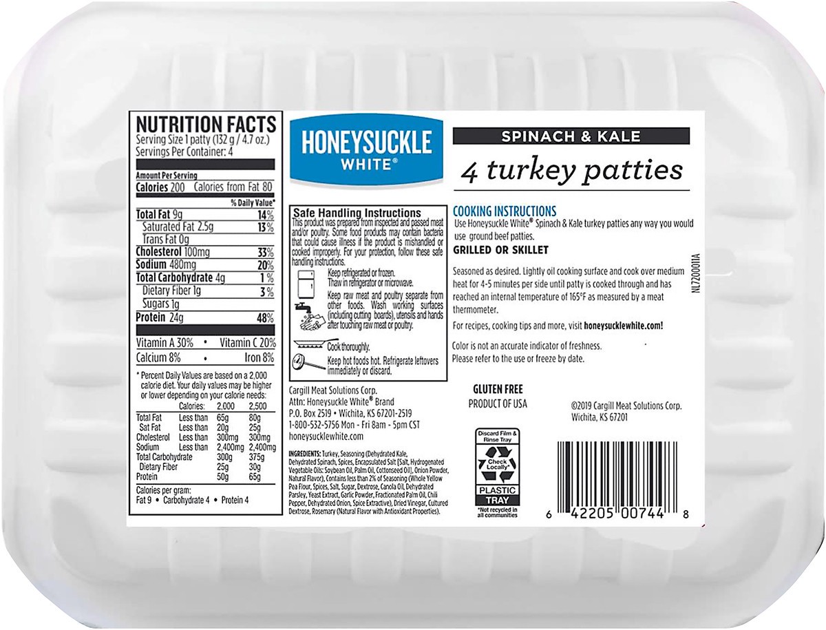 slide 5 of 6, Honeysuckle White Spinach & Kale Turkey Patties, 4 ct; 18.8 oz