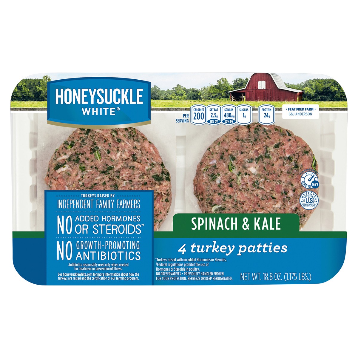 slide 3 of 6, Honeysuckle White Spinach & Kale Turkey Patties, 4 ct; 18.8 oz