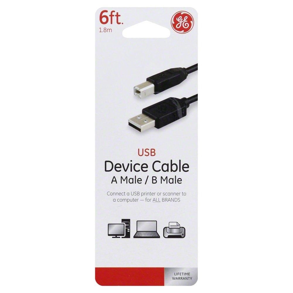 slide 1 of 2, GE USB Device Cable, A Male/B Male, 6 Feet, 1 ct