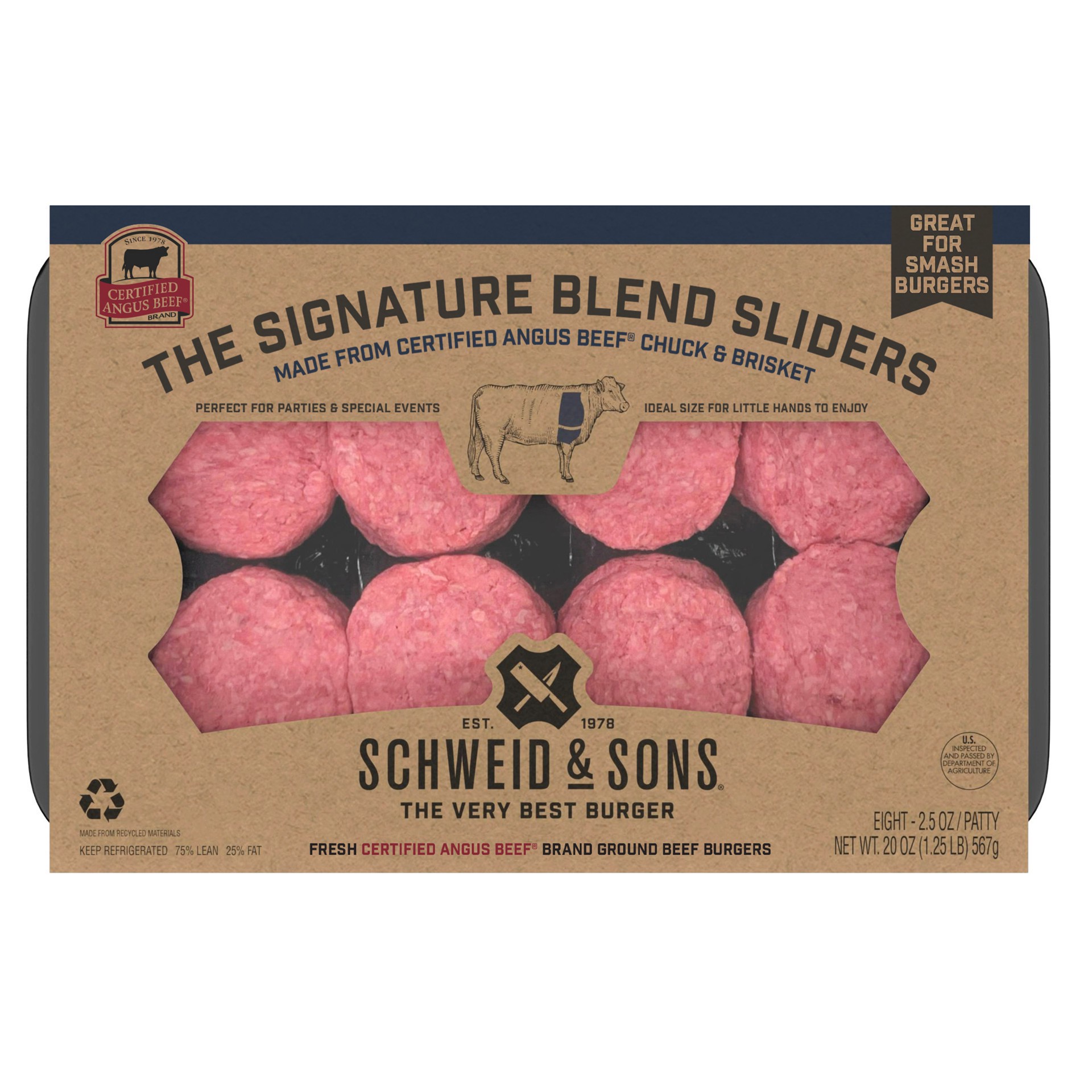 slide 8 of 8, Schweid & Sons Certified Angus Beef The Signature Blend 2.5 oz Sliders, 2.5 oz