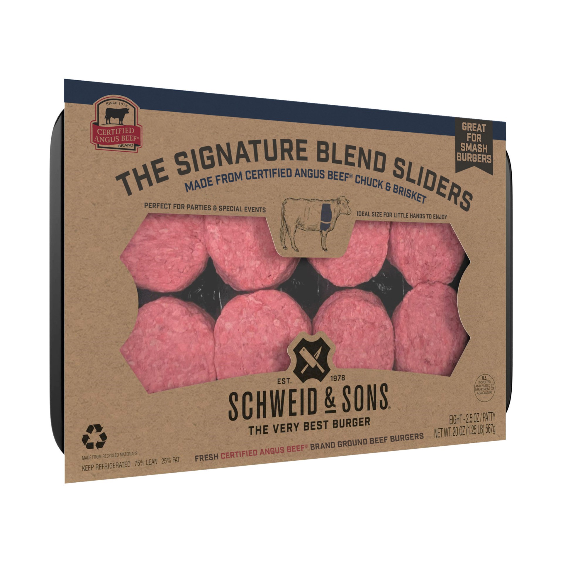 slide 7 of 8, Schweid & Sons Certified Angus Beef The Signature Blend 2.5 oz Sliders, 2.5 oz