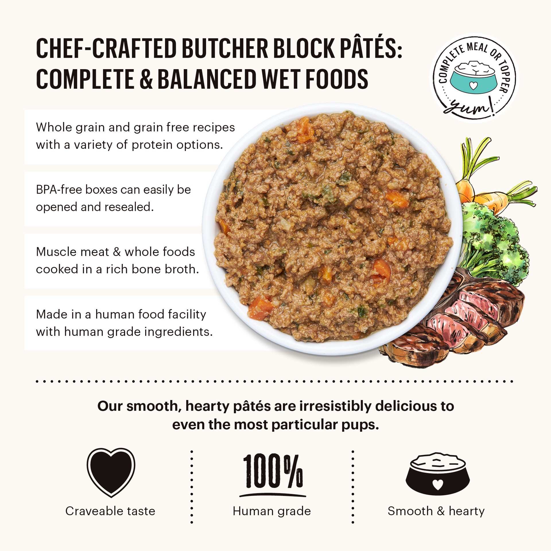 slide 6 of 8, The Honest Kitchen Butcher Block Pâté Butcher Block Pâté: Beef, Cheddar & Farm Veggies Wet Dog Food, 10.5 oz x1, 10.5 oz