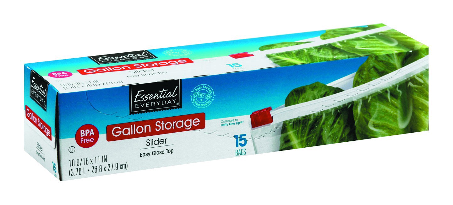 slide 1 of 1, Essential Everyday Slider Gallon Storage Bags, 15 ct