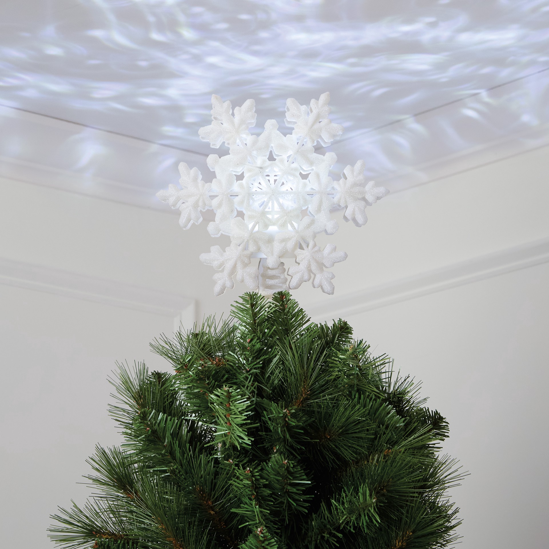 slide 2 of 4, 9.5" Glitter Snowflake Lighted Projection Tree Topper By Ashland, 9.5 in
