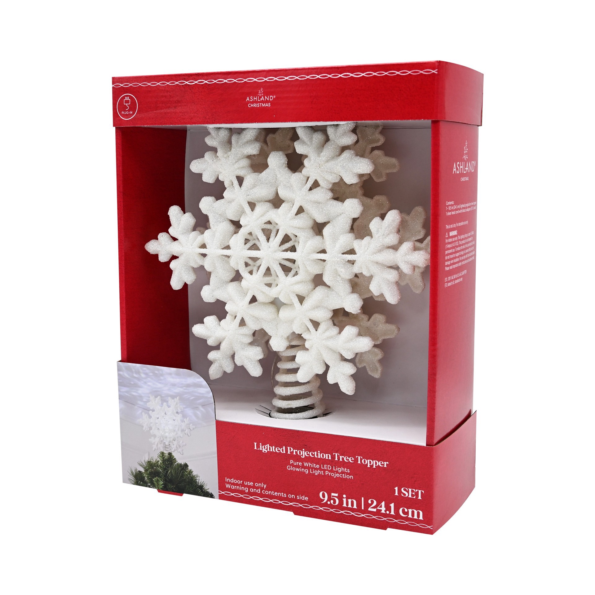 slide 4 of 4, 9.5" Glitter Snowflake Lighted Projection Tree Topper By Ashland, 9.5 in