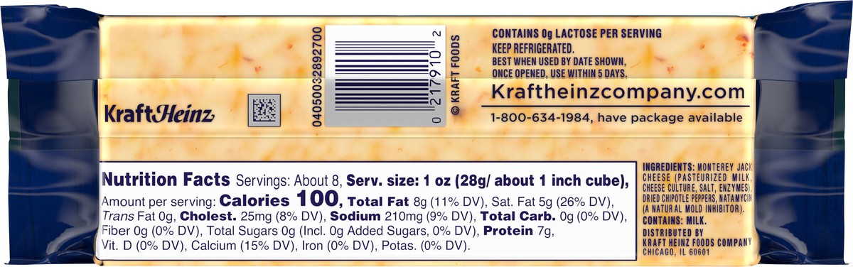 slide 10 of 13, Kraft Chipotle Monterey Jack Cheese with Mild Chipotle Peppers, 8 oz Block, 8 oz