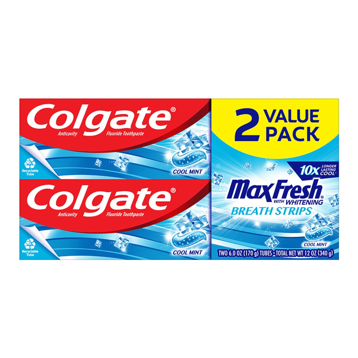 slide 1 of 6, Colgate Max Fresh Toothpaste with Mini Breath Strips, Cool Mint - 6.0 Ounce (Twin Pack), 2 ct; 6 oz