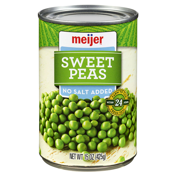 slide 1 of 2, Meijer Peas Sweet No Salt Added, 15 oz