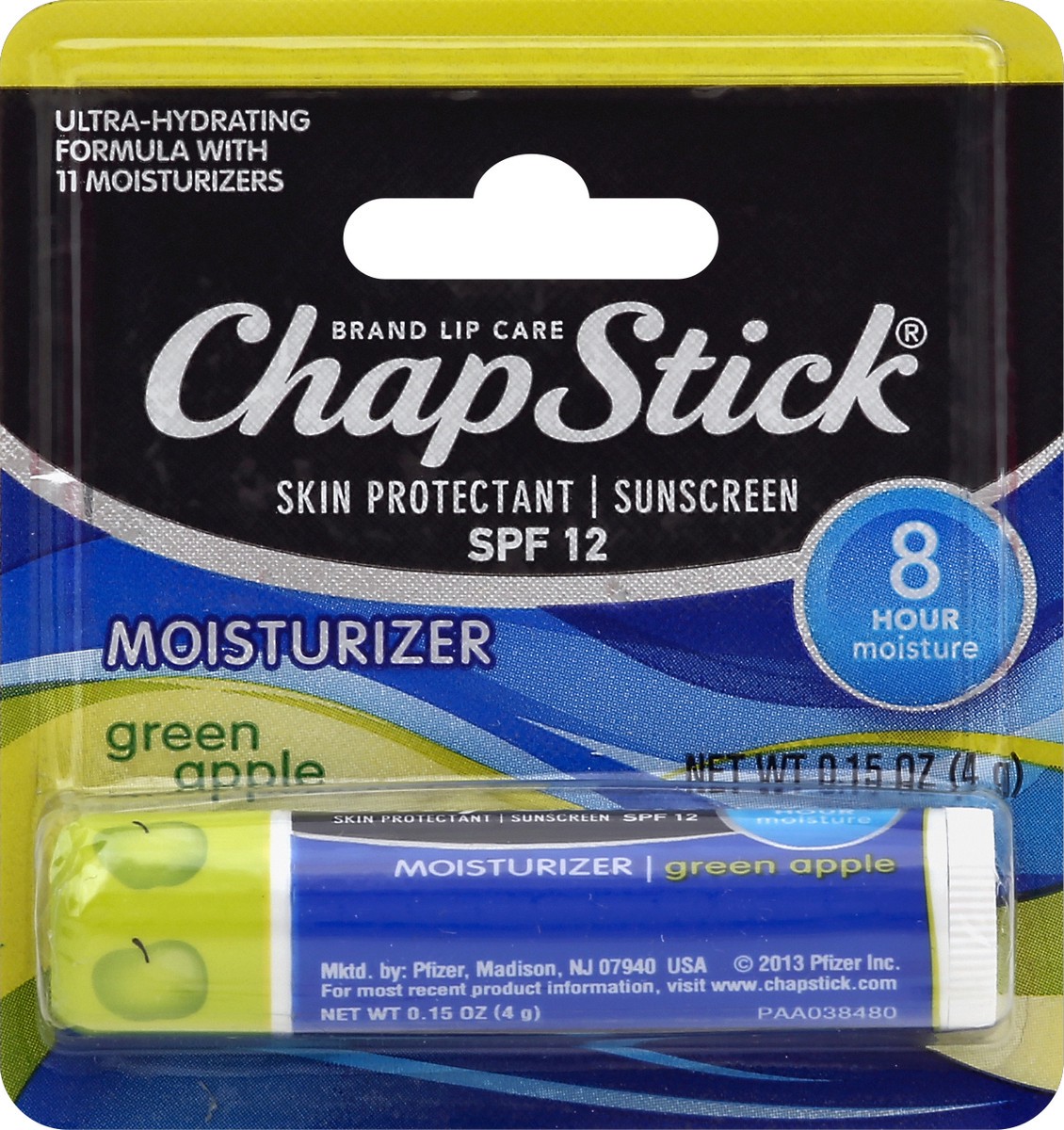 slide 2 of 2, ChapStick Green Apple Moisturizer Spf 12 Sunscreen And Skin Protectant, 0.15 oz