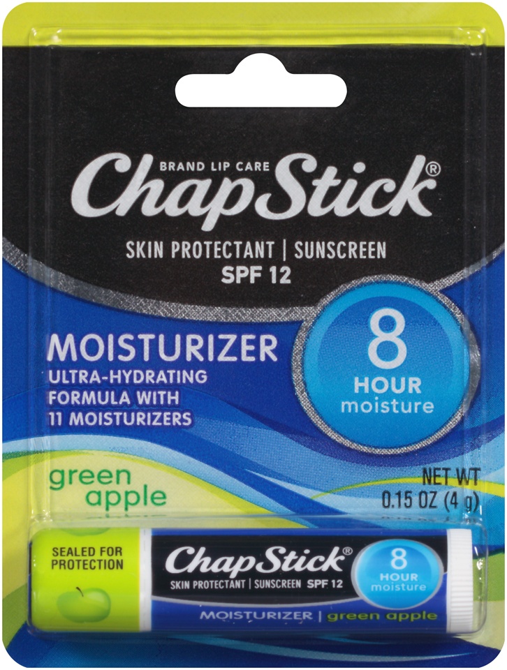 slide 1 of 2, ChapStick Green Apple Moisturizer Spf 12 Sunscreen And Skin Protectant, 0.15 oz