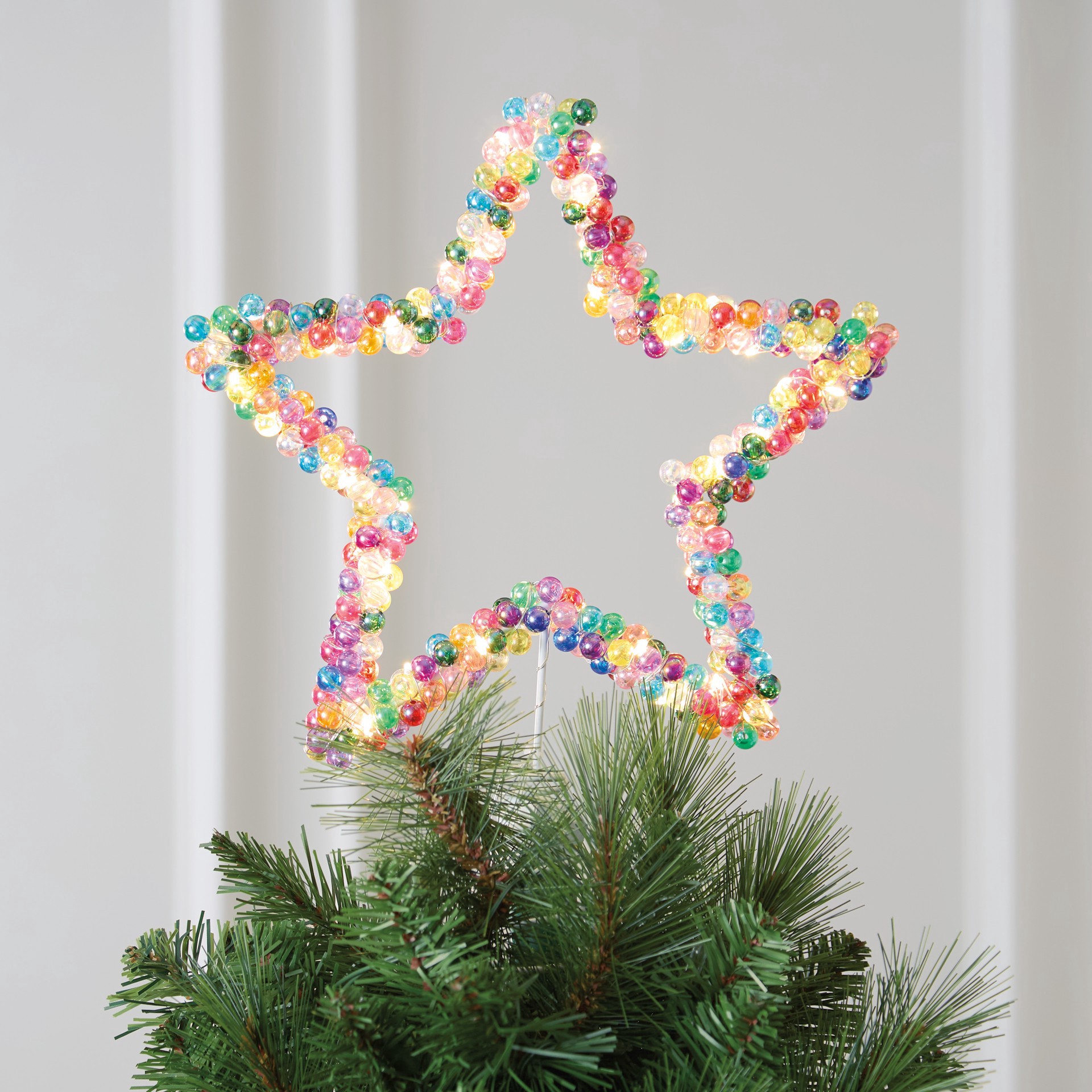 slide 4 of 4, 10" Multicolor Beaded Star Lighted Tree Topper By Ashland, 10 in