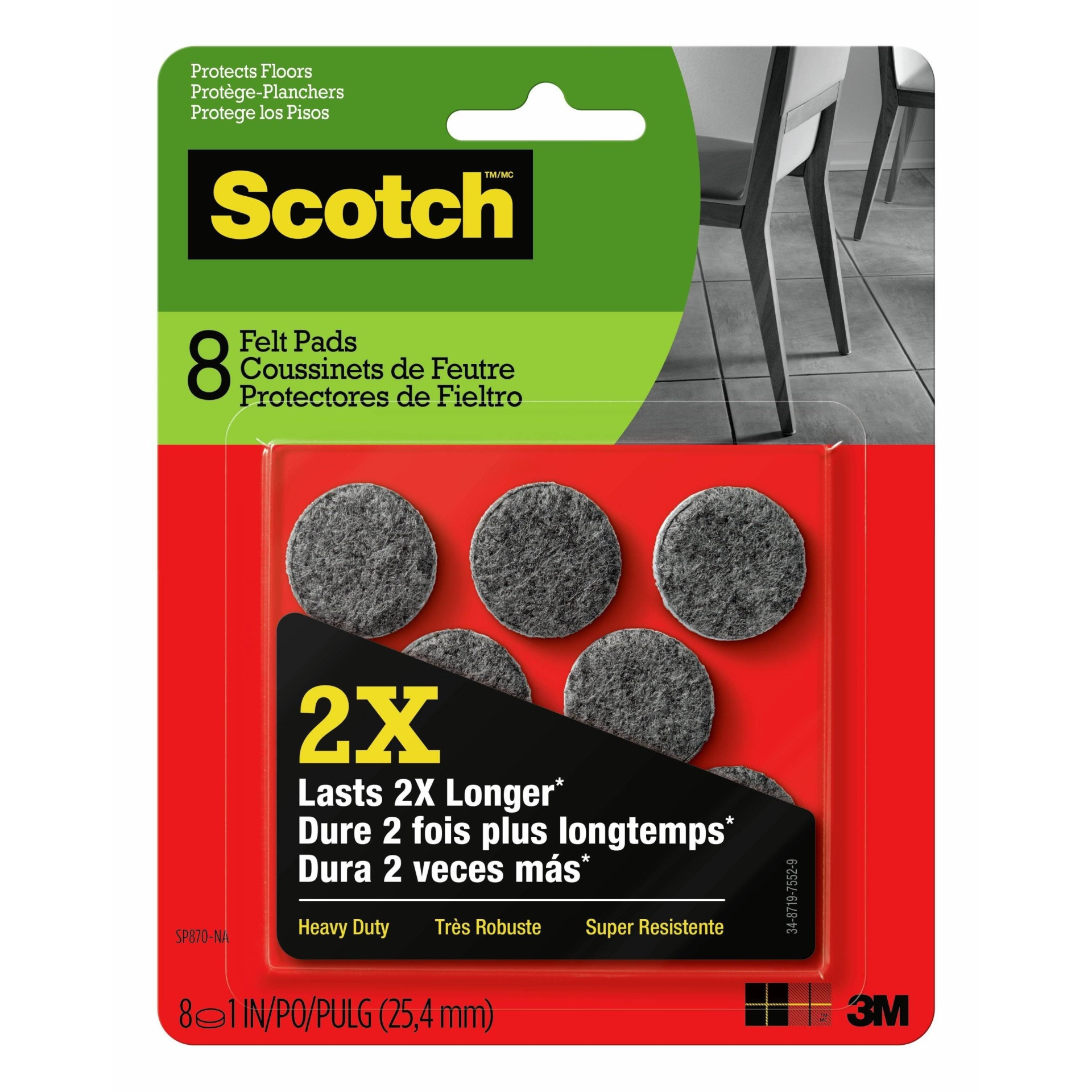 slide 1 of 4, Scotch Heavy Duty Felt Pads, Gray, 8 ct; 1 in