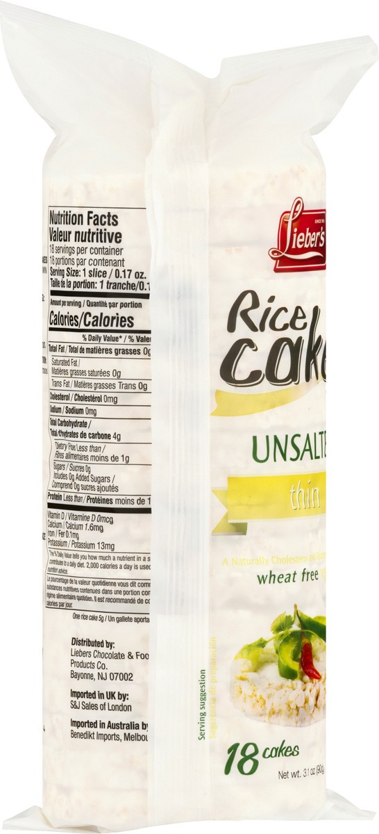 slide 8 of 9, Lieber's Thin Unsalted Rice Cakes 18 ea, 18 ct