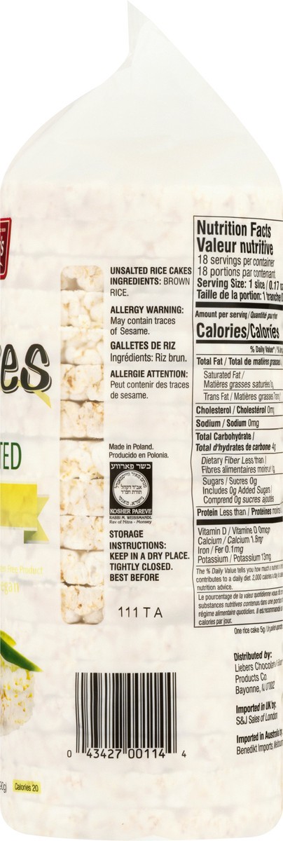 slide 7 of 9, Lieber's Thin Unsalted Rice Cakes 18 ea, 18 ct