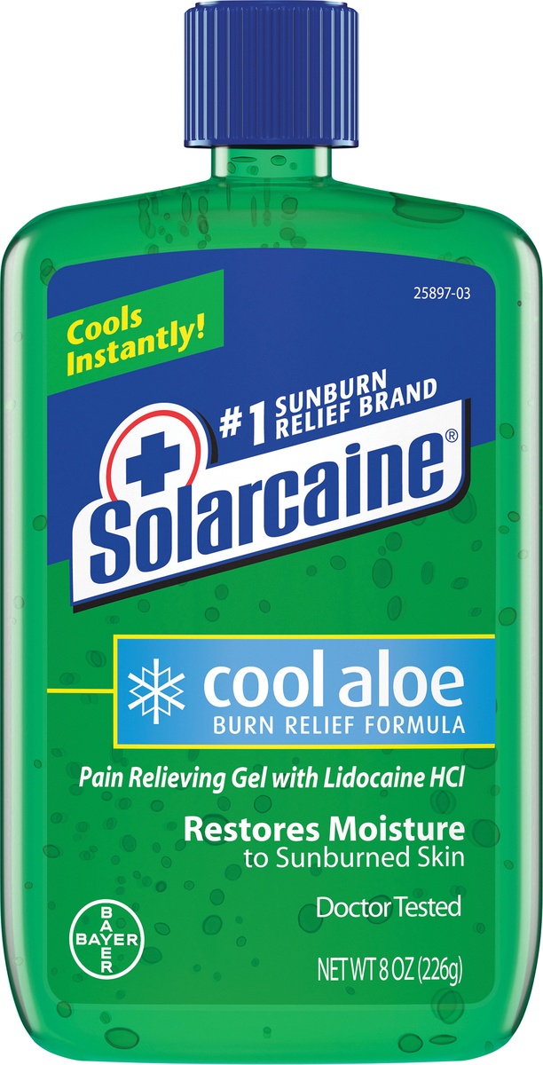 slide 7 of 9, Solarcaine Cool Aloe Burn Relief Formula Pain Relieving Gel with Lidocaine HCl, 8 oz