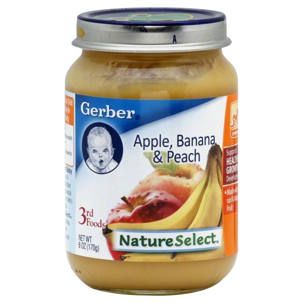slide 1 of 1, Gerber Apple, Banana & Peach, 6 oz