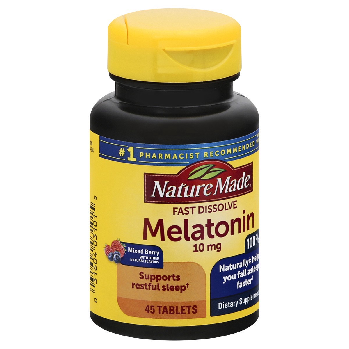 slide 4 of 12, Nature Made Fast Dissolve Melatonin 10mg, Maximum Strength 100% Drug Free Sleep Aid for Adults, 45 Tablets, 45 Day Supply, 45 ct