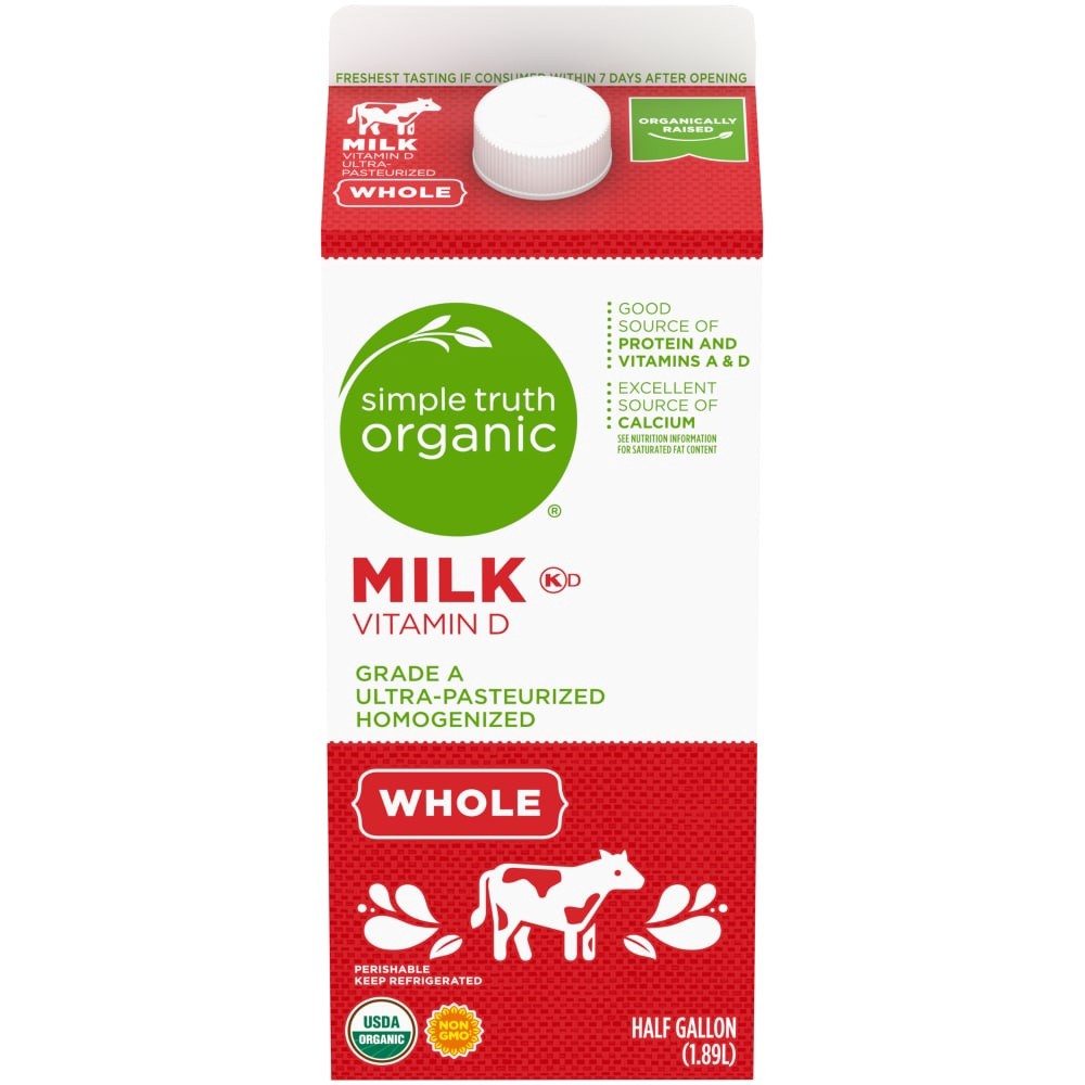 slide 2 of 3, Simple Truth Organic Whole Milk, 1/2 gal