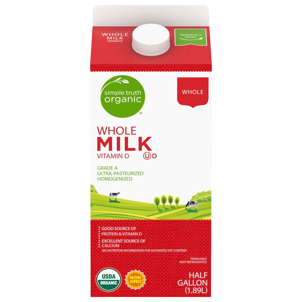 slide 1 of 3, Simple Truth Organic Whole Milk, 1/2 gal