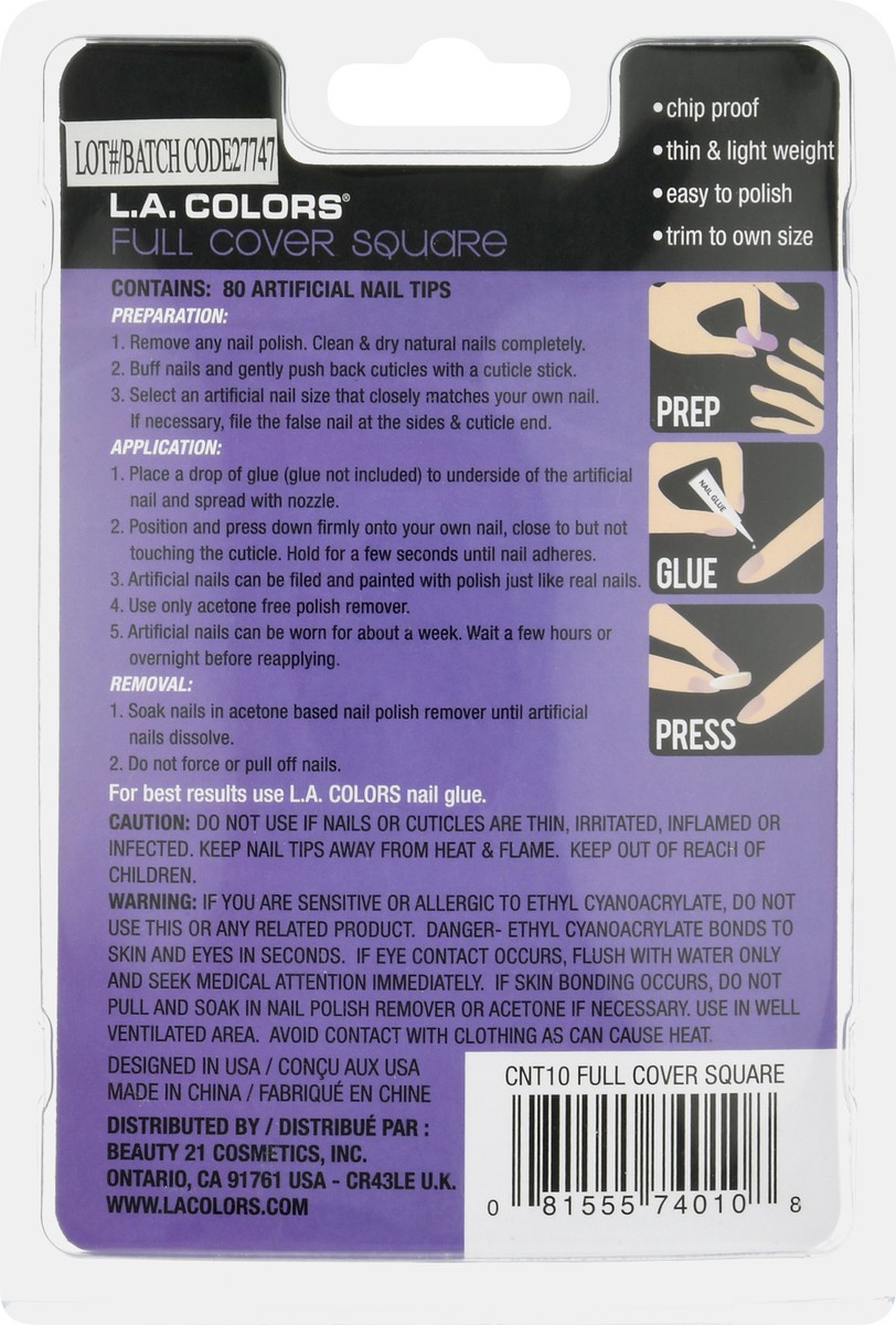 slide 5 of 9, L.A. Colors Full Cover Square Artificial Nail Tips 80 ea, 80 ct