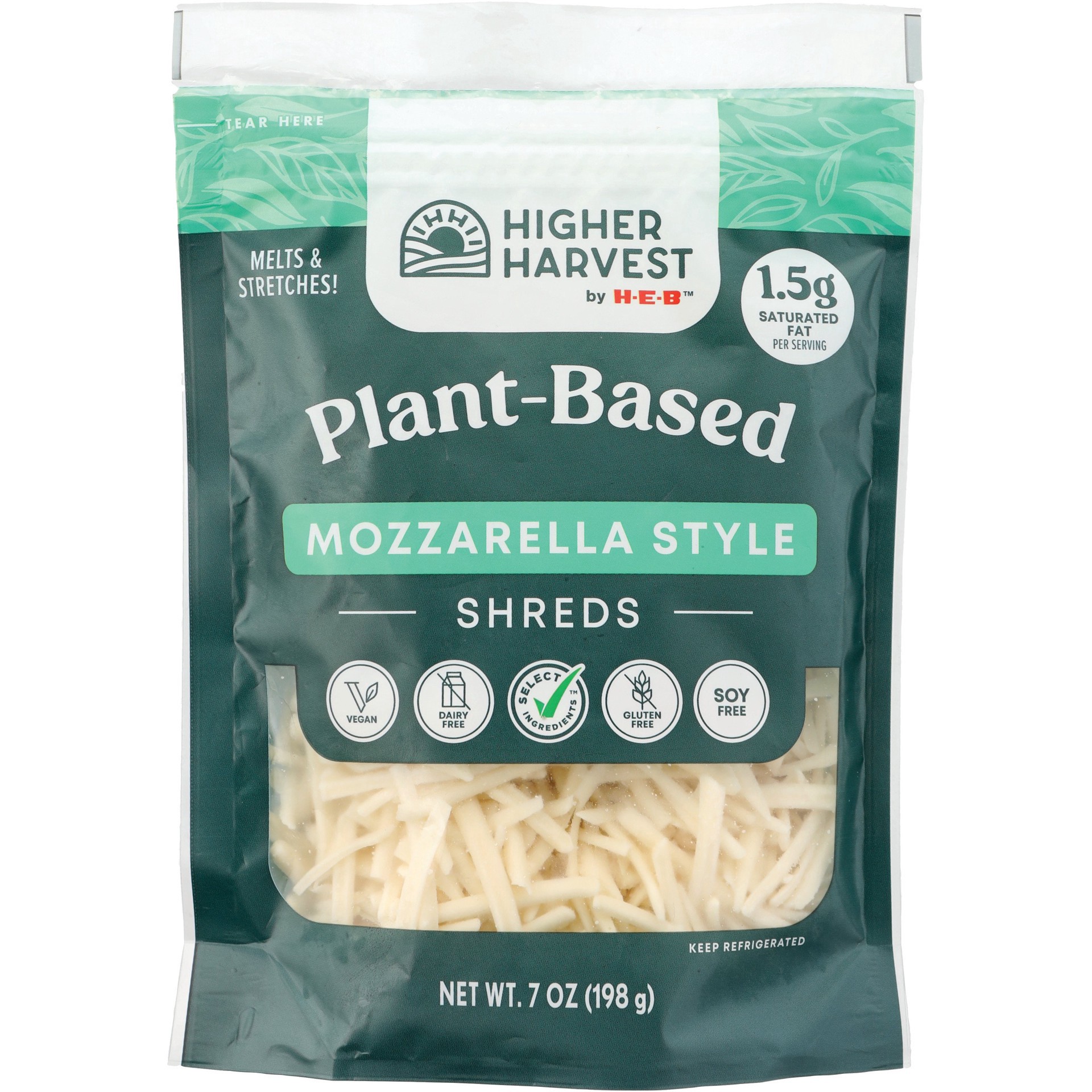 slide 1 of 1, Higher Harvest by H-E-B Plant Based Mozzarella Cheese Shreds, 7 oz