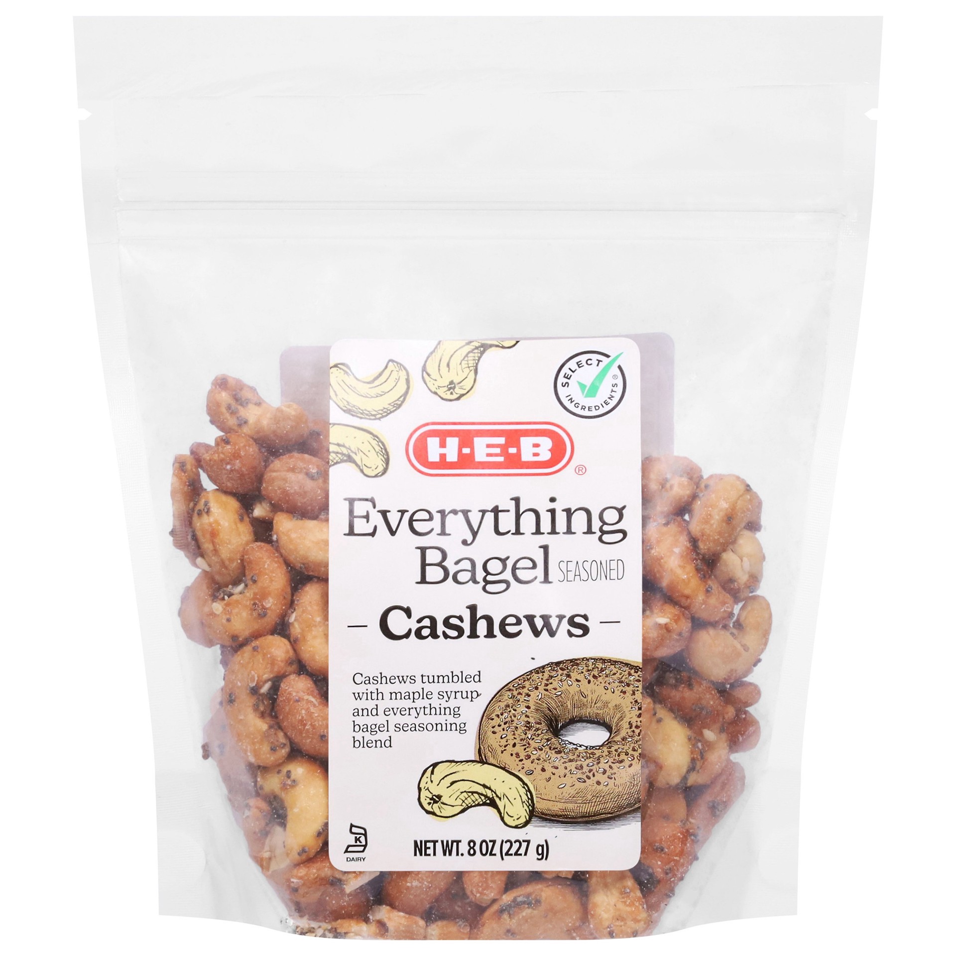 slide 1 of 1, H-E-B Everything Bagel Seasoned Cashews, 8 oz