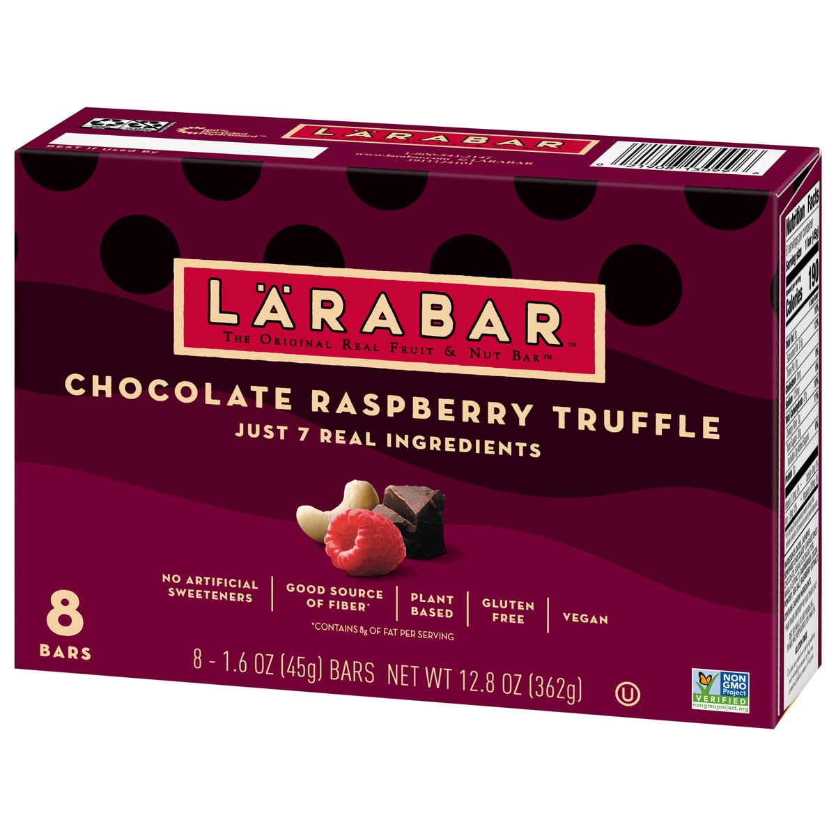 slide 3 of 9, LÄRABAR Chocolate Raspberry Truffle, Gluten Free Vegan Fruit Nut Bars, 8 ct, 8 ct