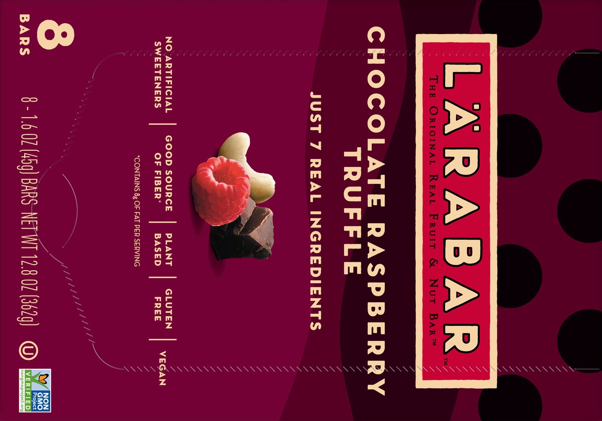 slide 8 of 9, LÄRABAR Chocolate Raspberry Truffle, Gluten Free Vegan Fruit Nut Bars, 8 ct, 8 ct
