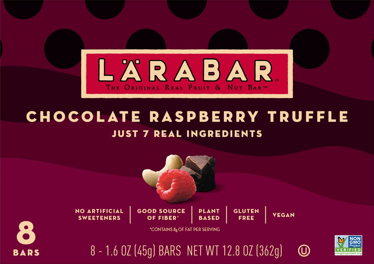 slide 7 of 9, LÄRABAR Chocolate Raspberry Truffle, Gluten Free Vegan Fruit Nut Bars, 8 ct, 8 ct