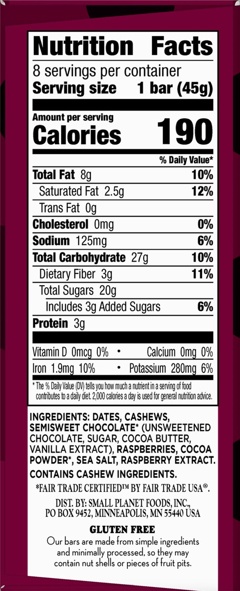 slide 9 of 9, LÄRABAR Chocolate Raspberry Truffle, Gluten Free Vegan Fruit Nut Bars, 8 ct, 8 ct