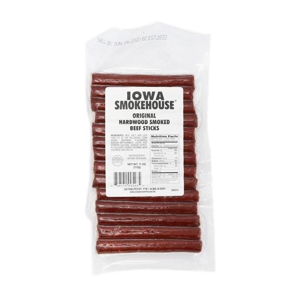 slide 1 of 1, Iowa Smokehouse Iowas Smokehouse Original Hardwood Smoked Beef Sticks, 11 oz