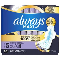 Always Maxi Overnight Pads with Wings for Women, Size 5, Extra Heavy Overnight Absorbency, Unscented, 20 Count