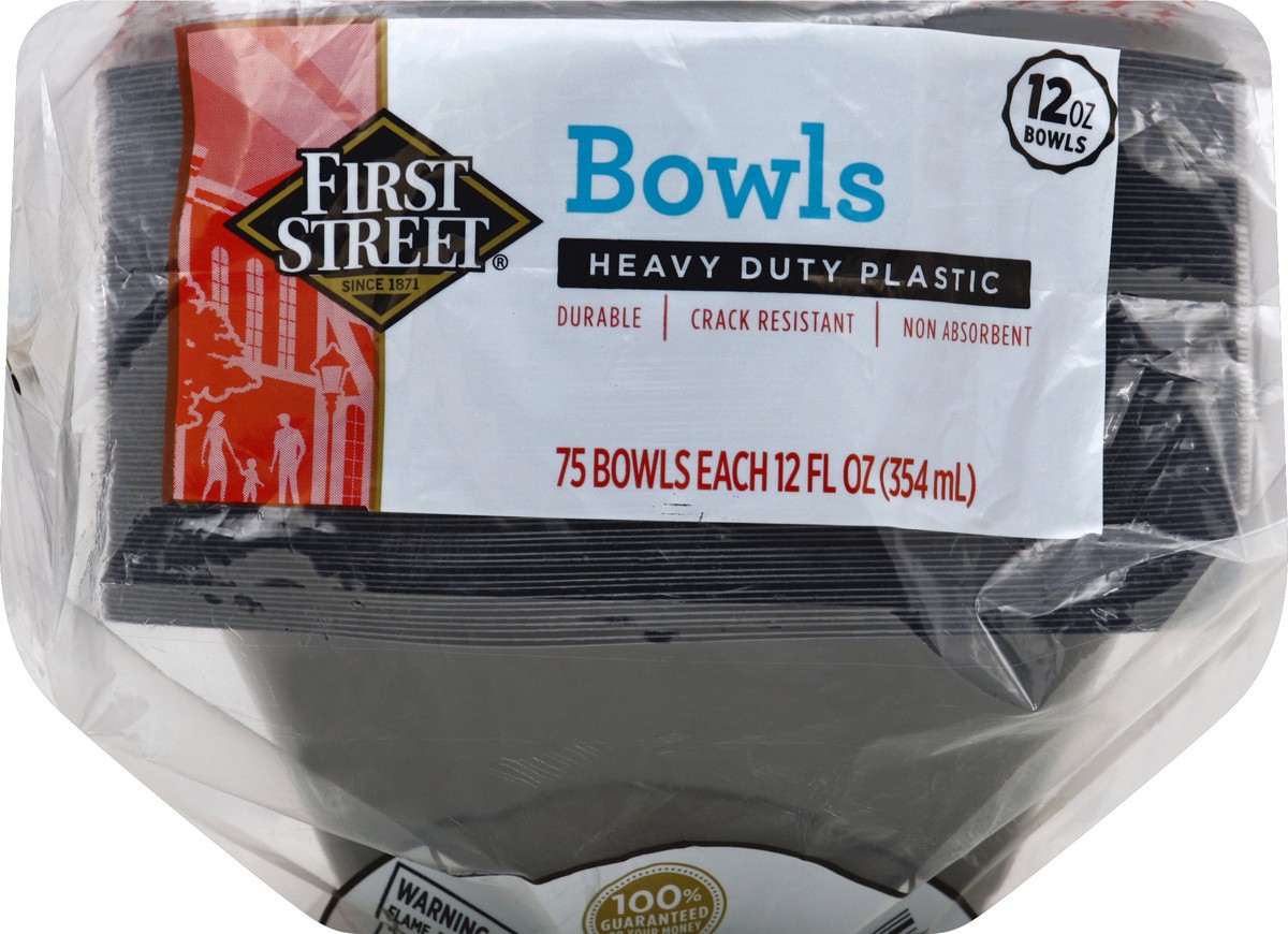 slide 6 of 6, First Street Black Plastic Bowls, 75 ct