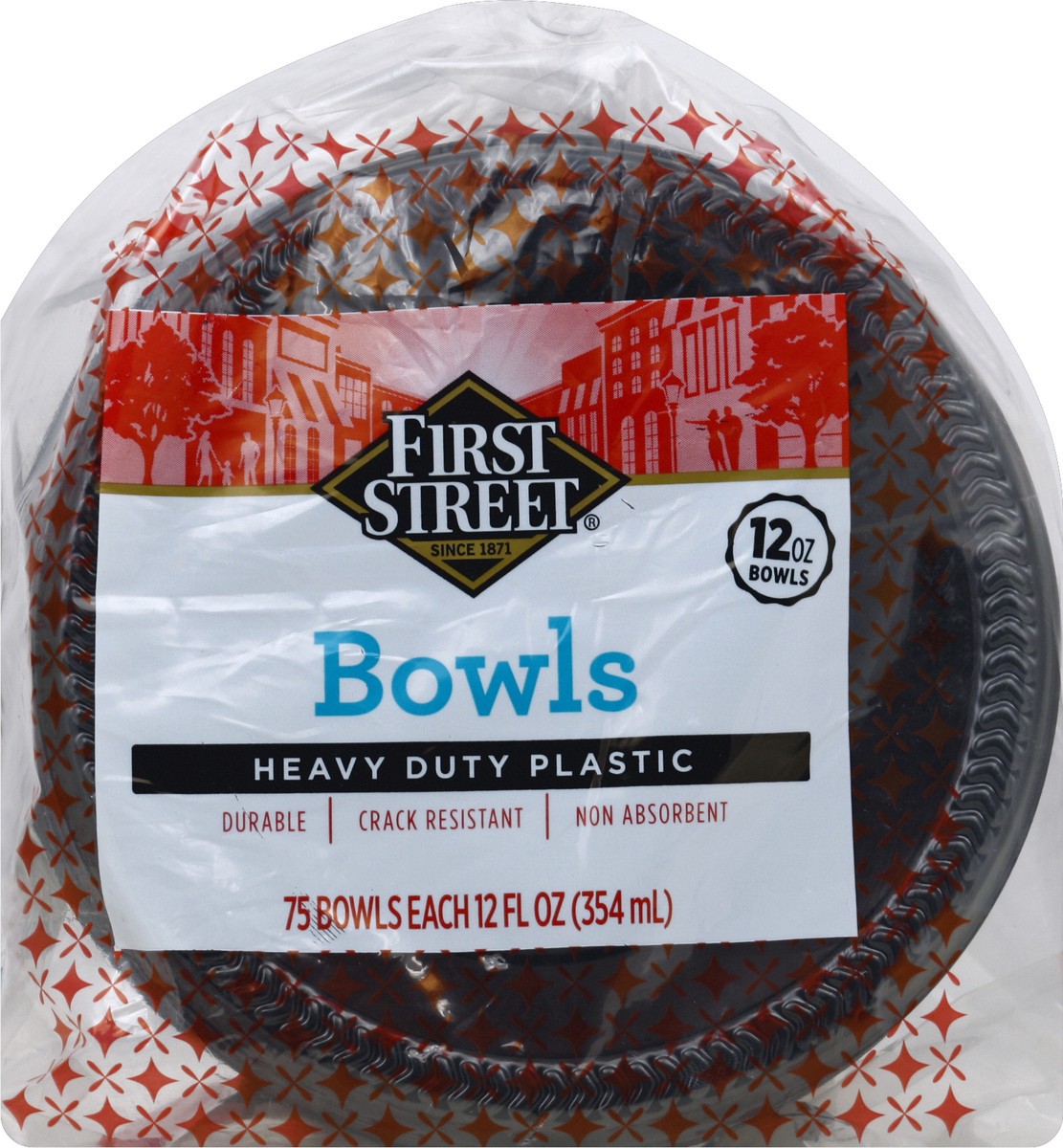slide 3 of 6, First Street Black Plastic Bowls, 75 ct