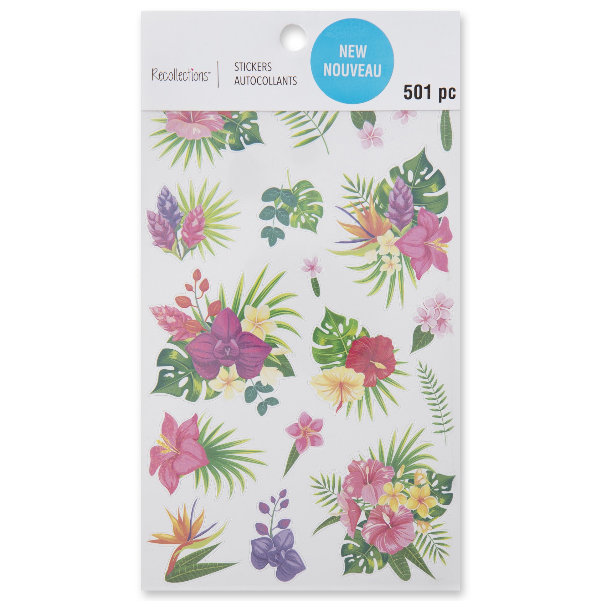 slide 4 of 4, Tropical Flower Stickers By Recollections, 4 in x 8.5 in