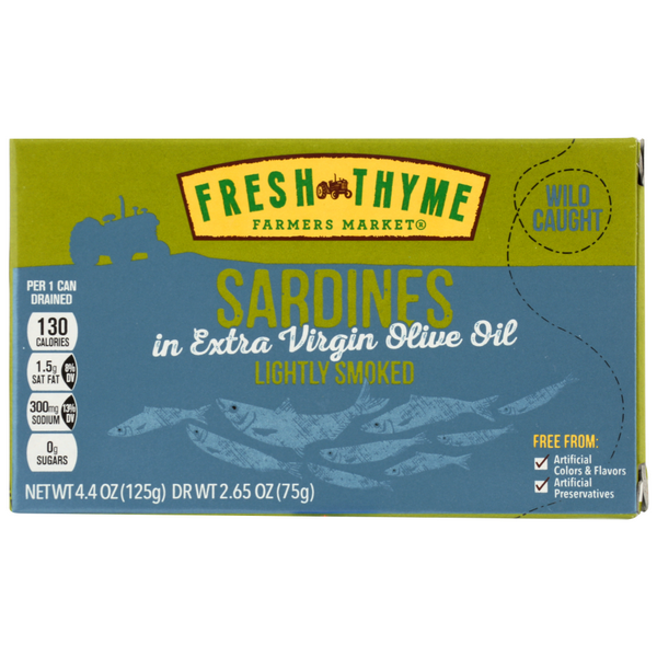 slide 1 of 1, Fresh Thyme Sardines In Extra Virgin Olive Oil, 4 oz