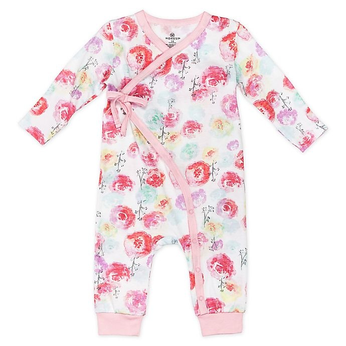 slide 1 of 1, The Honest Company Honest Baby Newborn Rose Blossom Organic Cotton Side-Snap Kimono Coverall, 1 ct